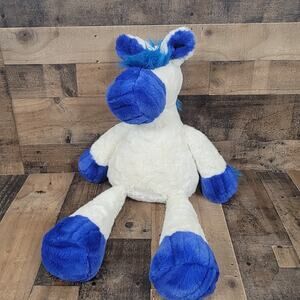 Handmade Heifer Minky White Blue Horse Stuffed Animal Plush Jumbo Large 25" Rare